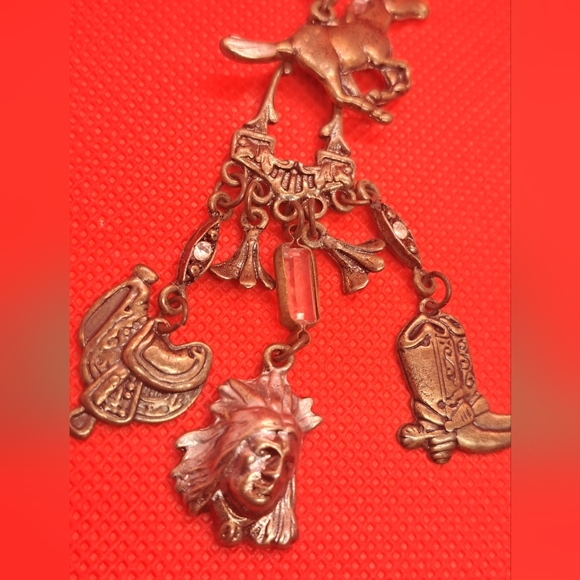 Vintage Wild West Cowboy Riding Buffalo Charms Fun Dangle Post Earrings - Picture 4 of 11